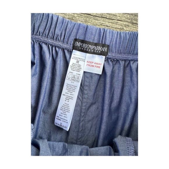 Emporio Armani Chambray Blue Pajama Trousers Lounge Pants Contrast Side Stripe - Picture 3 of 5